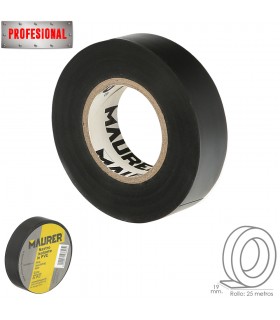 Cinta Aislante Profesional PVC 19 mm. x 25 metros x 0,13 mm espesor. Negra.
